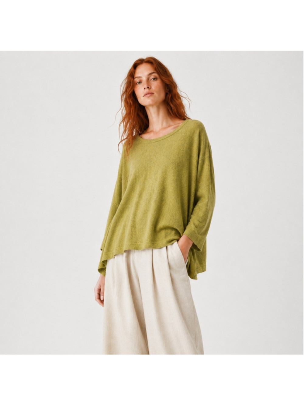 Eileen Fisher Oversized Alpaca Merino Boxy Sweater Pear Green SP